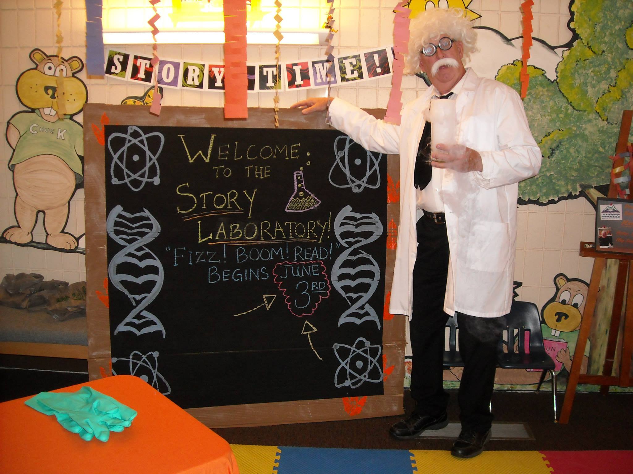 Picture of someone dressed as a mad scientist for story lab.